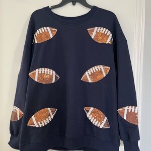 Navy Sweatshirt with Sequin Footballs Sz XL